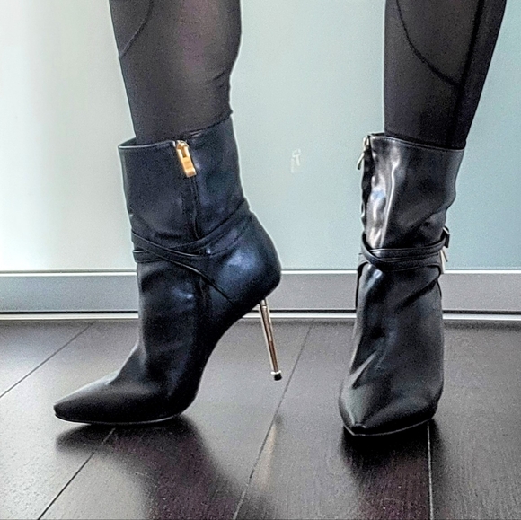 Black genuine leather stiletto ankle boots  NEW 7.5 - Picture 12 of 12